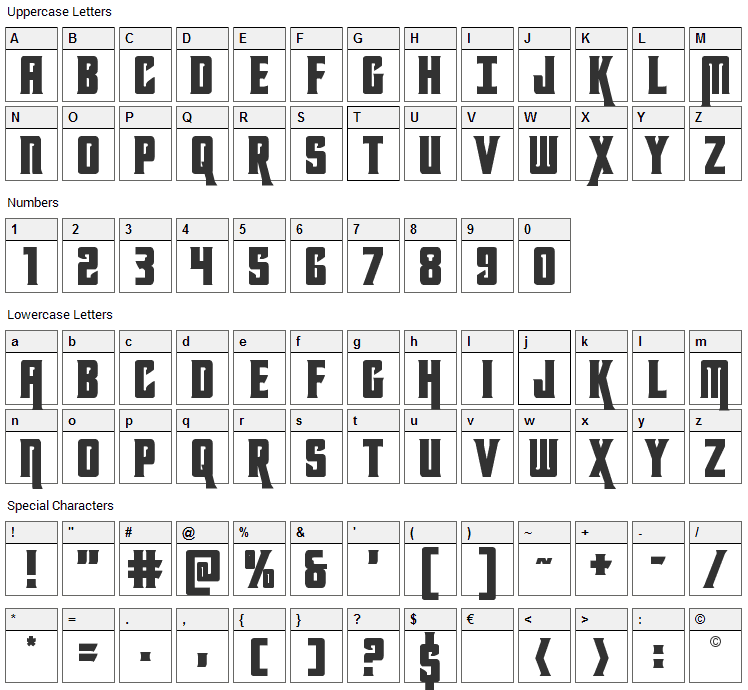 Kondor Font Character Map