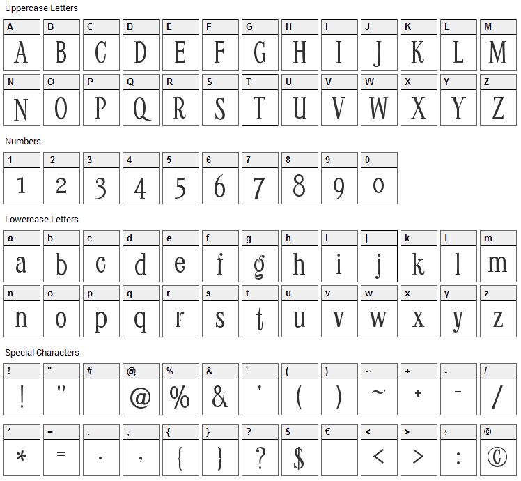 Kontor Display Font Character Map