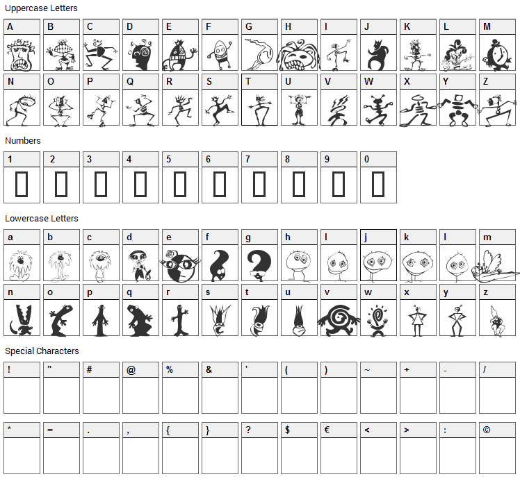 Kooksters Font Character Map