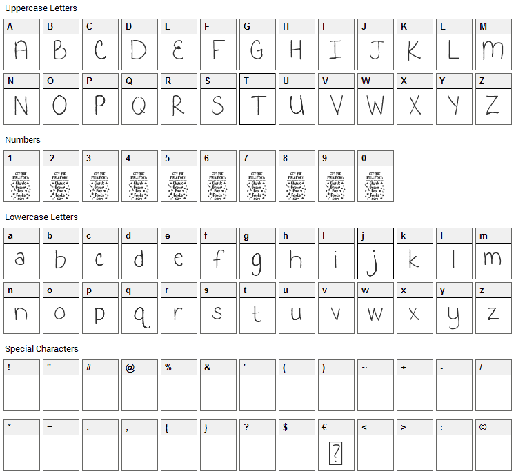 Kooky Kieran Font Character Map