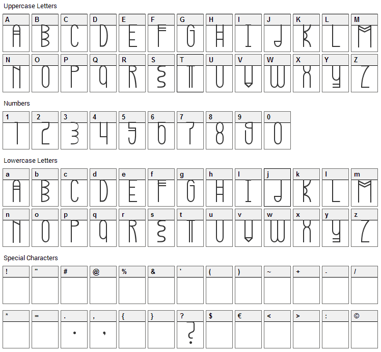 Kopleng Font Character Map