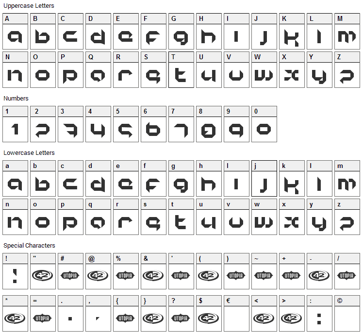 Korunishi Font Character Map