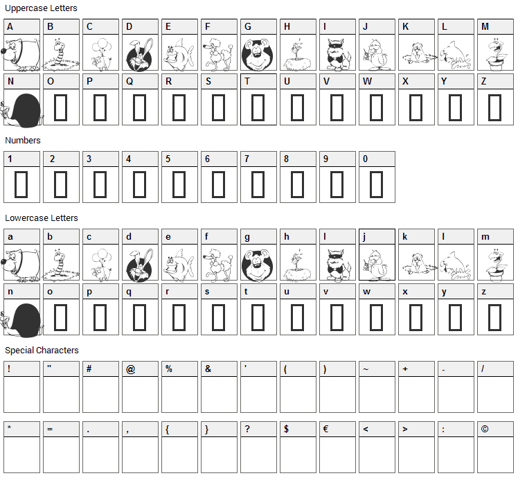 KR All Smiles Font Character Map