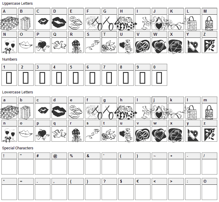 KR Be Mine Forever Font Character Map