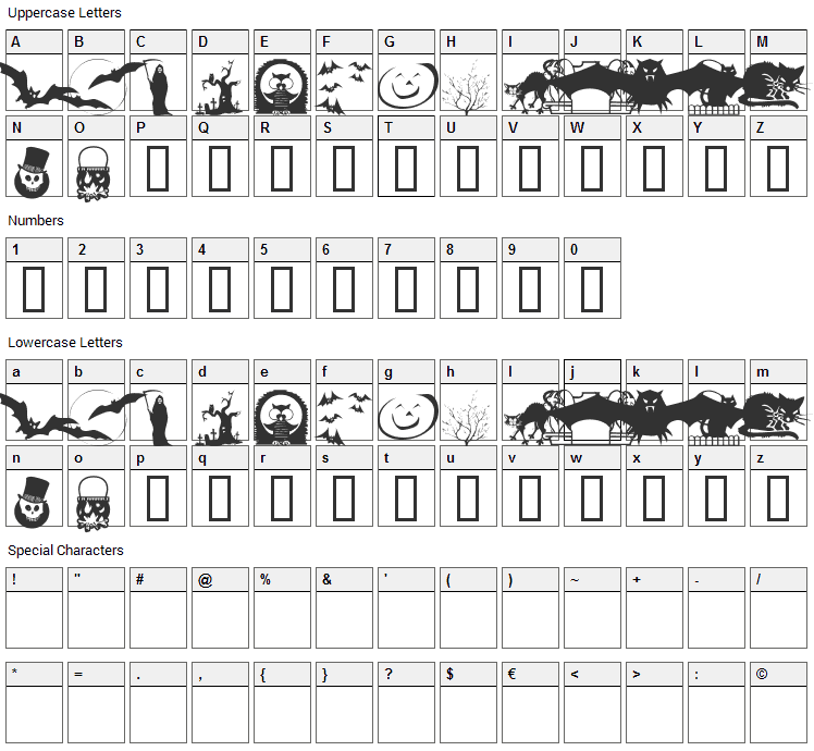 KR Boo Lane Font Character Map