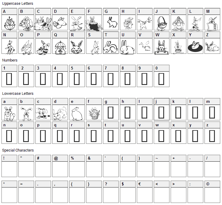 KR Bunny Dings Font Character Map