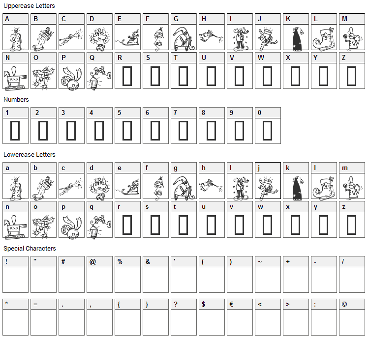 KR Christmas 2002 Font Character Map