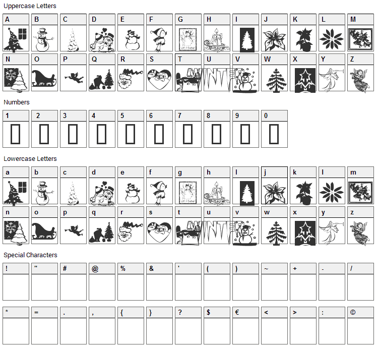 KR Christmas Time Font Character Map