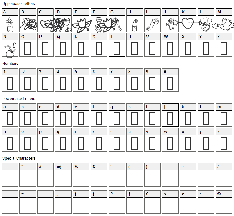 KR Cuori Divertenti 1 Font Character Map