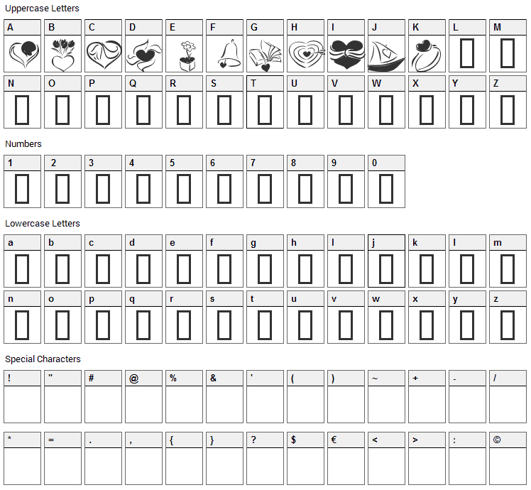 KR Cuori Divertenti 2 Font Character Map