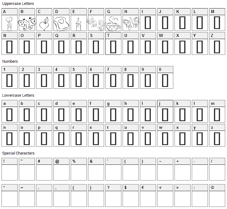 KR Cuori Divertenti 3 Font Character Map