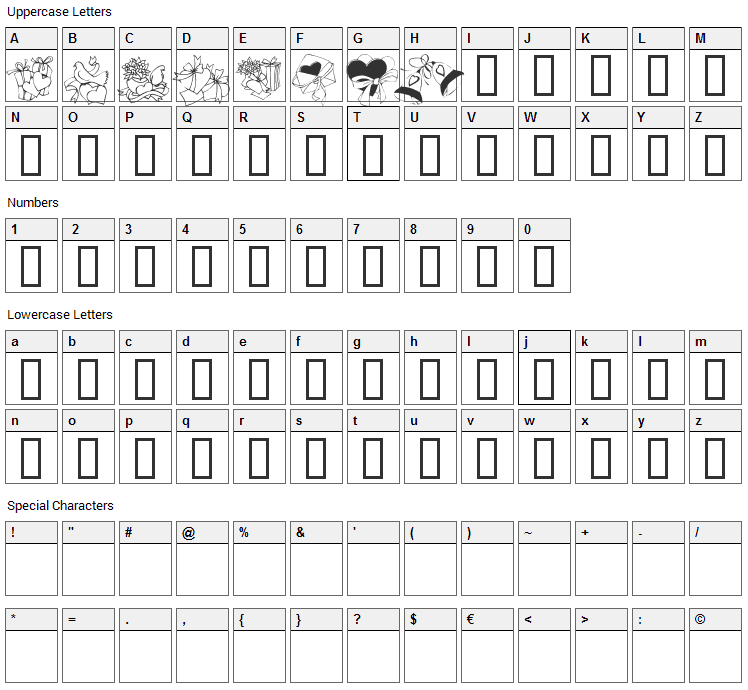 KR Cuori Divertenti 6 Font Character Map