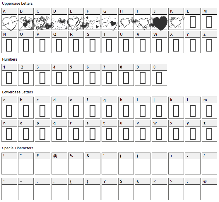 KR Cuori Divertenti 7 Font Character Map