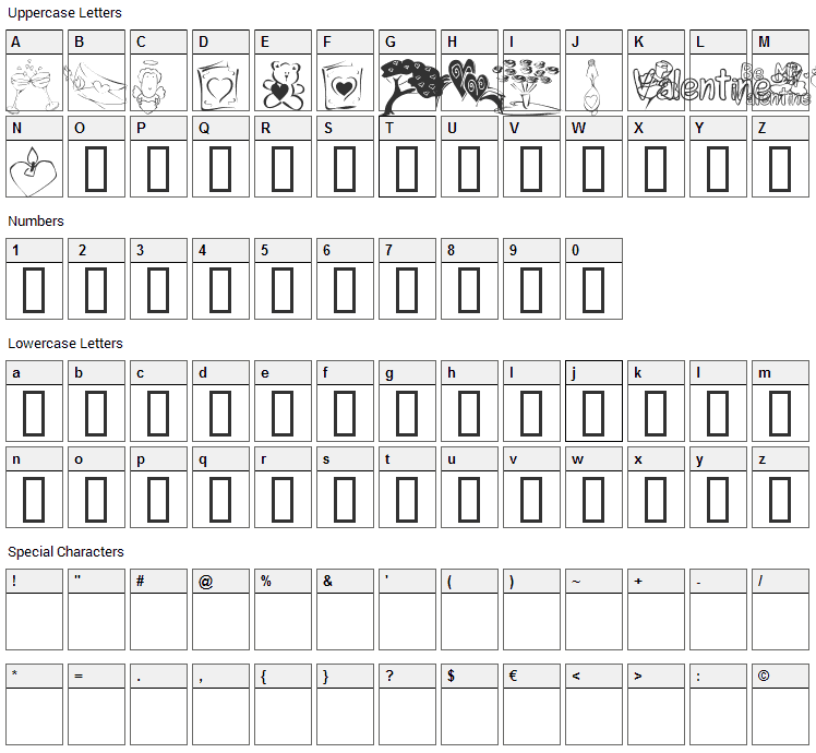 KR Cuori Divertenti 8 Font Character Map