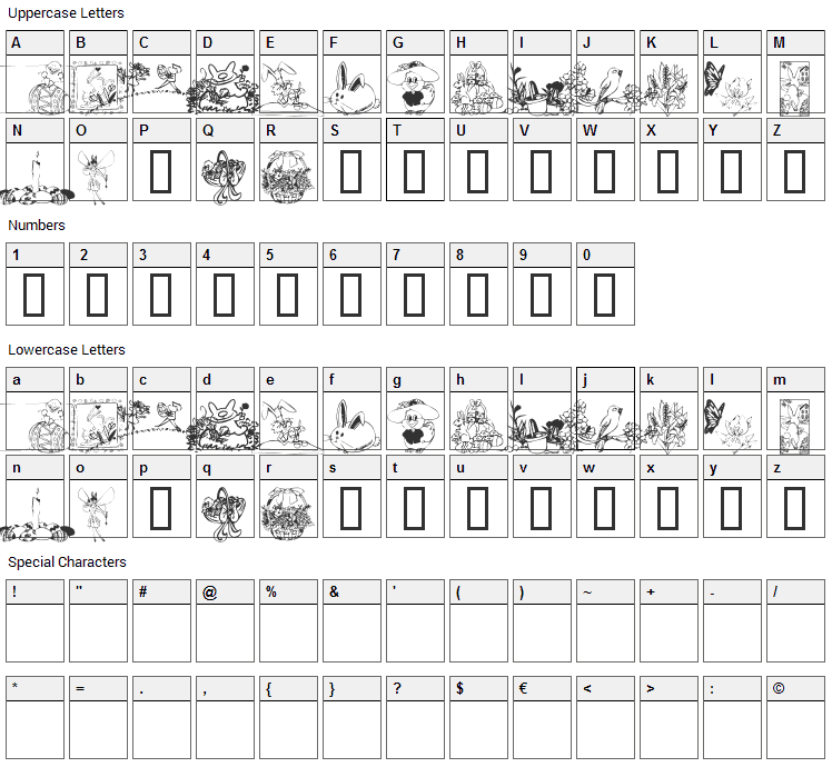 KR Easter 2002 Font Character Map