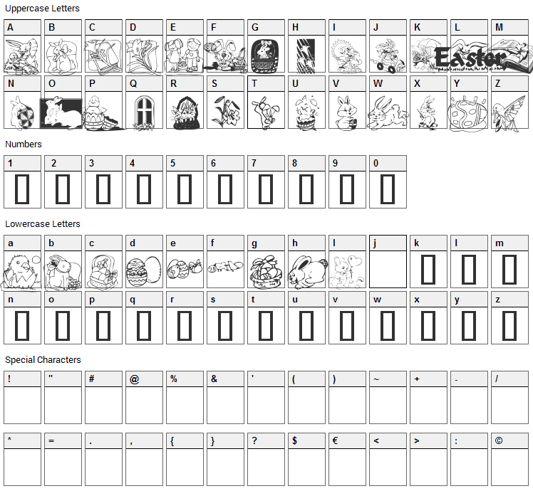 KR Easter 2003 Font Character Map