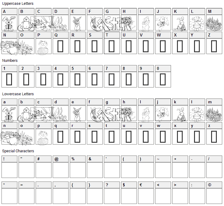 KR Easter No2 Font Character Map