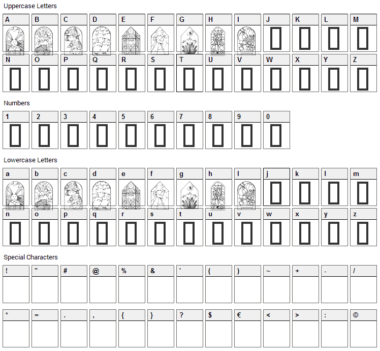KR Easter Windows Font Character Map