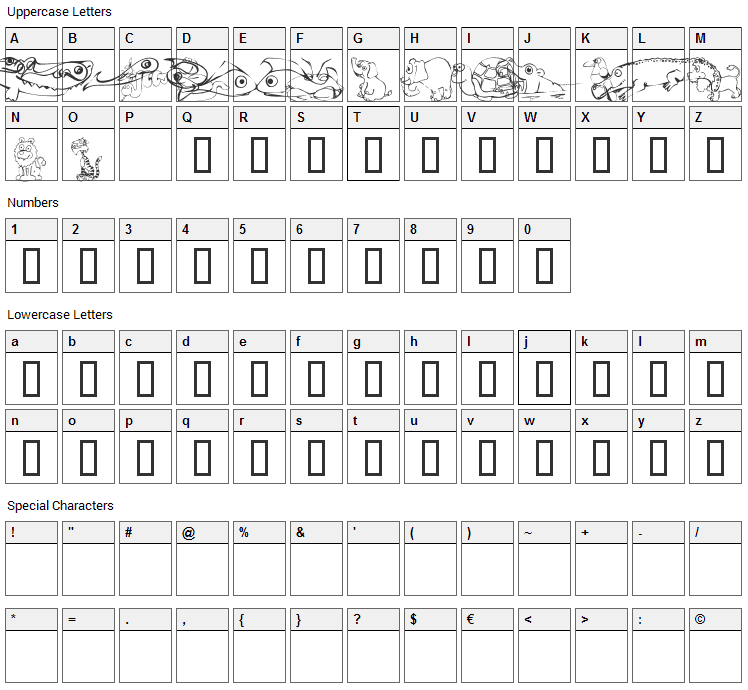 KR Jungle Scraps Font Character Map