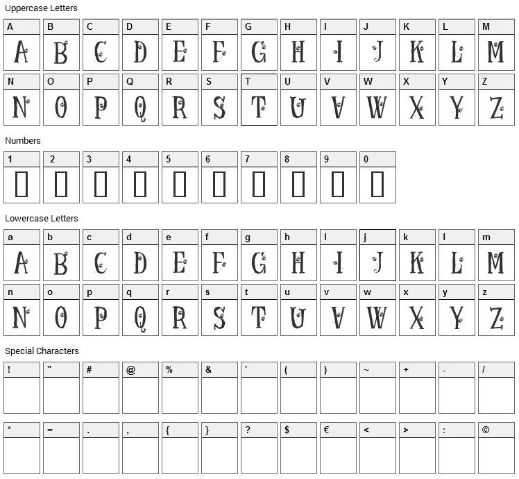 KR Ladybug Font Character Map