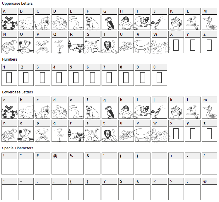 KR Lil Buddies Font Character Map