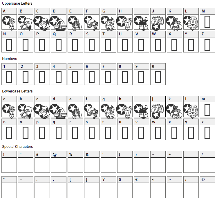 KR New Astro Font Character Map