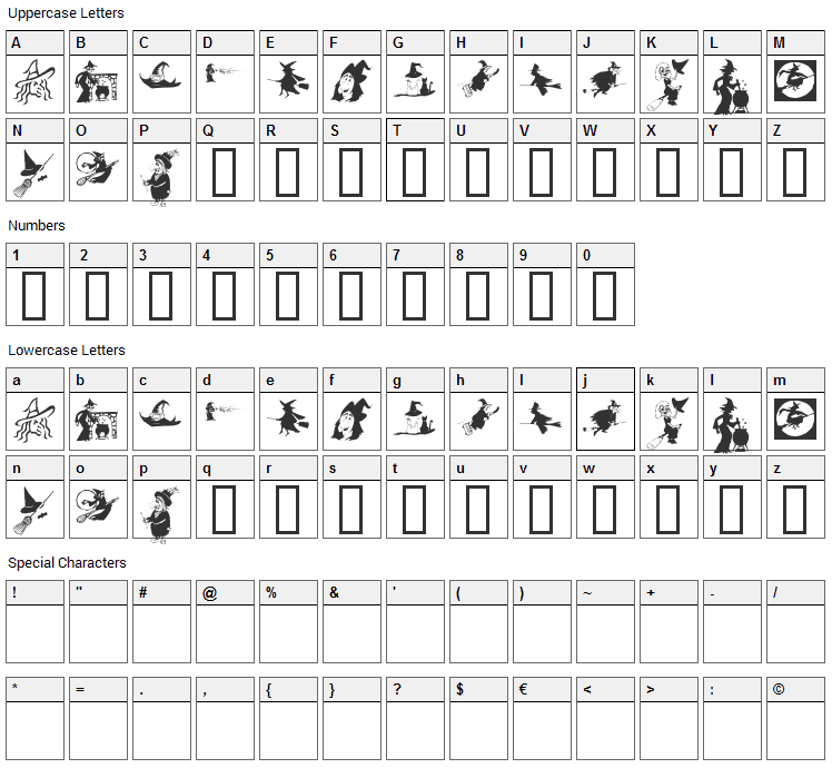 KR Oh Witchy Poo Font Character Map