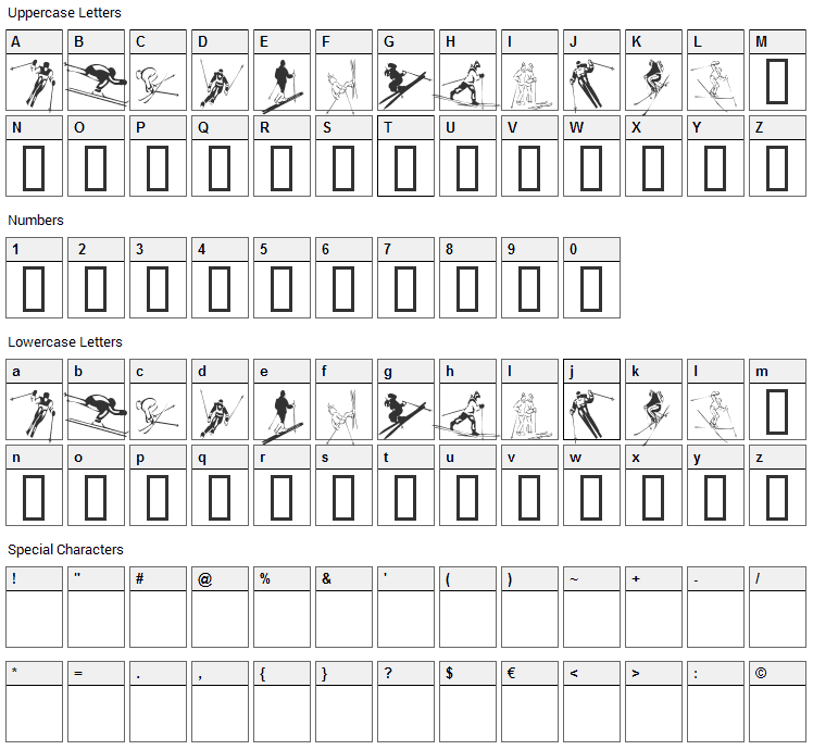 KR Ski Font Character Map