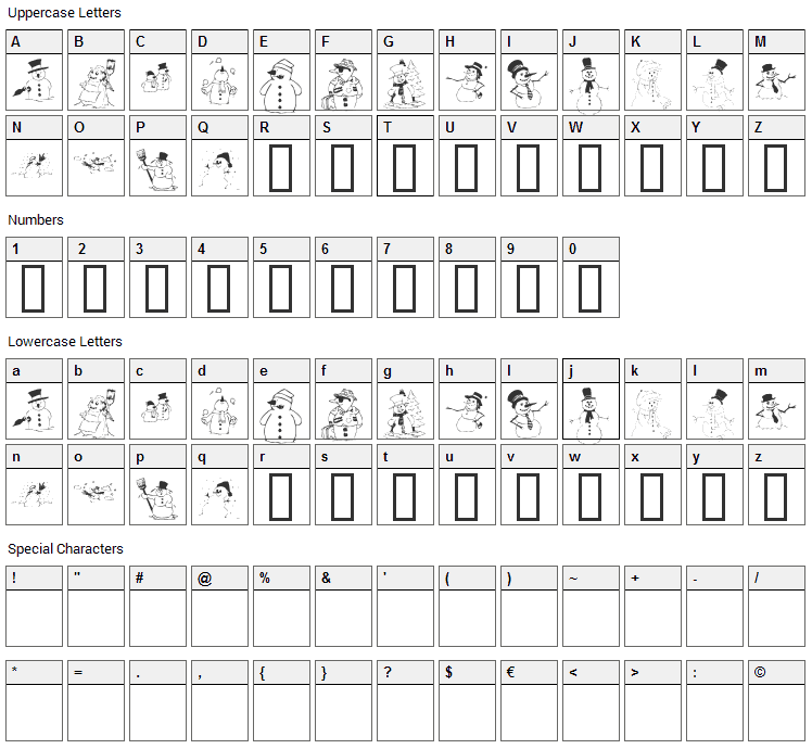 KR Snow People Font Character Map