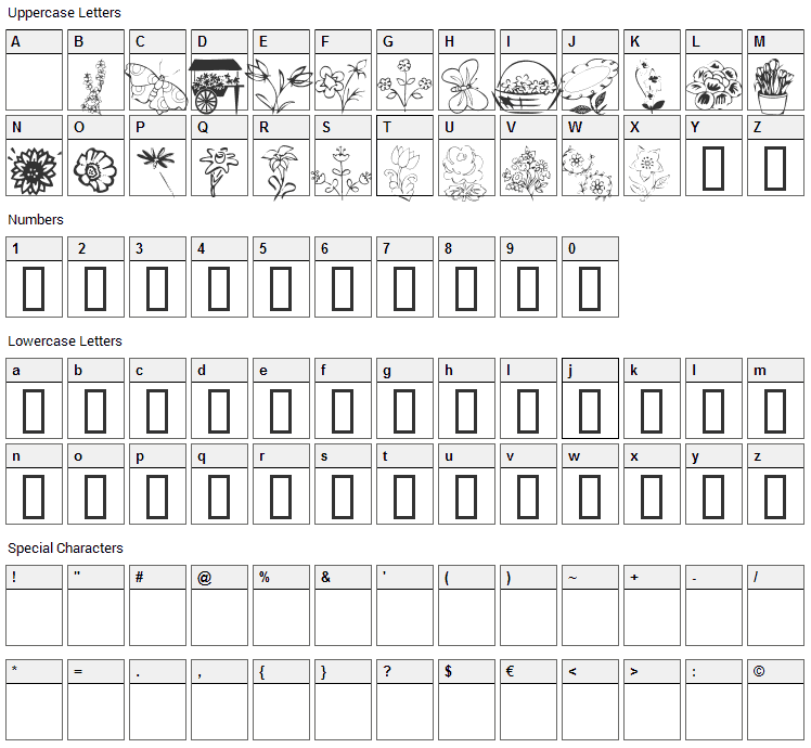 KR Spring Me Font Character Map