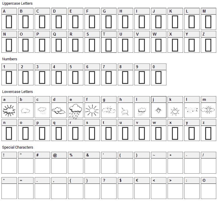 KR Weather Dings Font Character Map