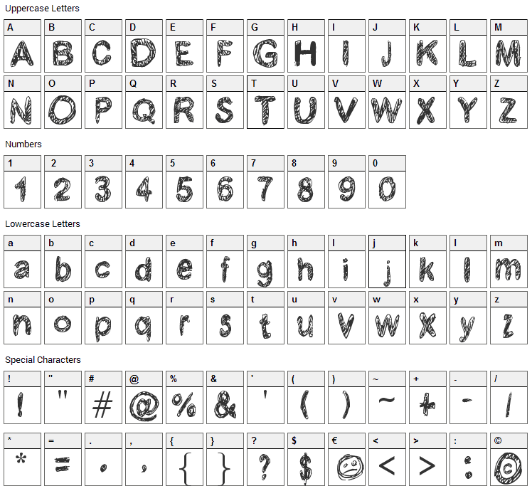 Kraboudja Font Character Map