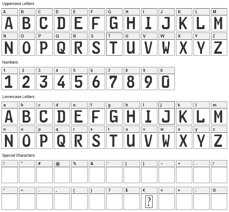 Kraftfahrzeugkennzeichen Font Character Map