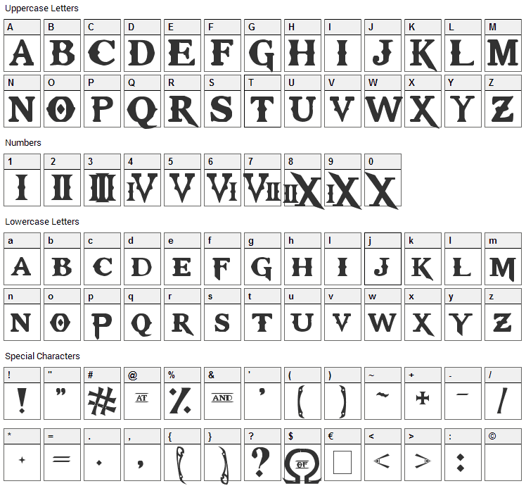 Kratos Truetype Font Character Map