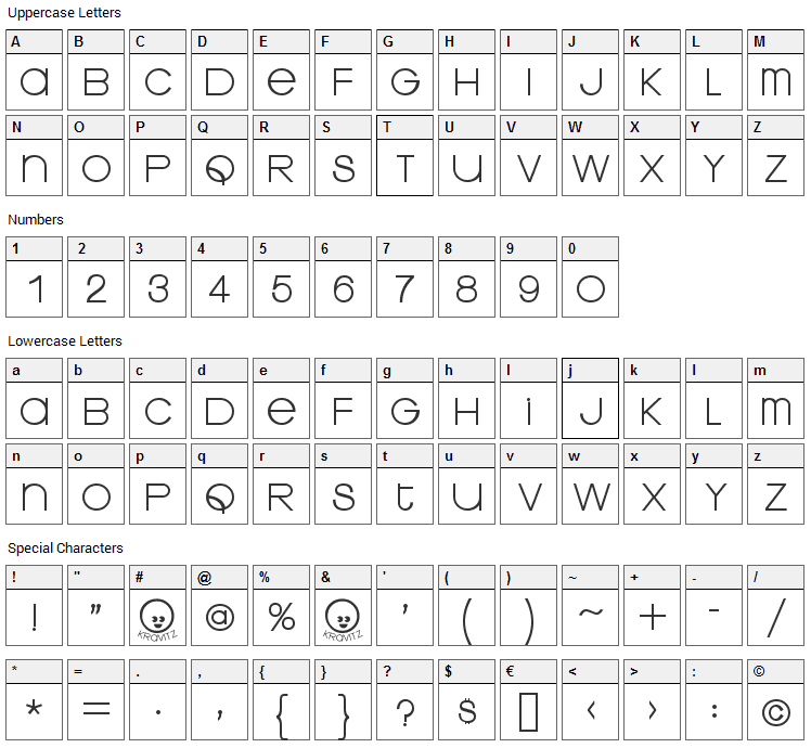 Kravitz Thermal Font Character Map