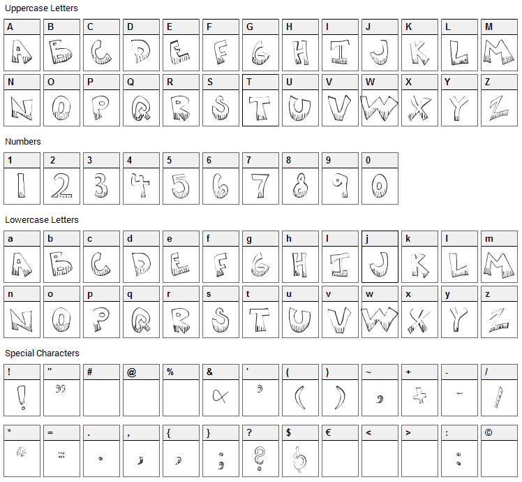 Krazy Kool Font Character Map