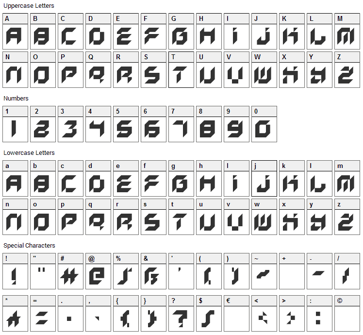 Kreased Font Character Map