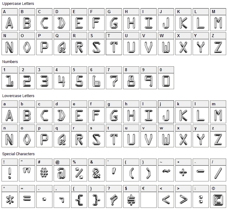 Kredit Font Character Map