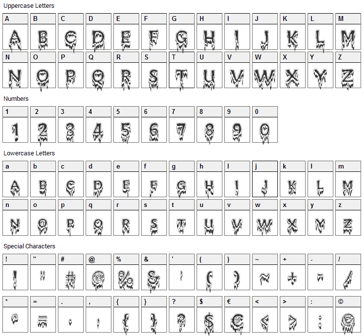 Kreepshow Frigid Font Character Map
