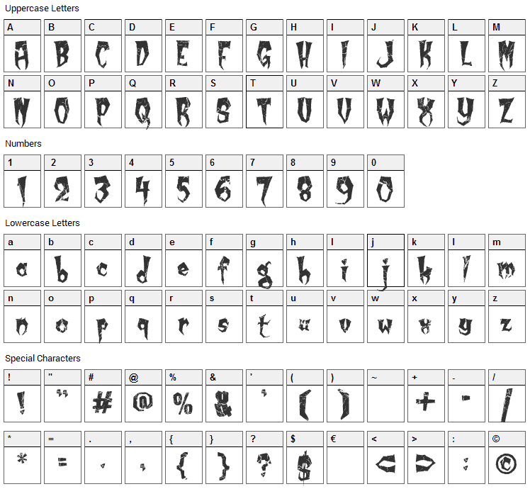 Kreepy Krawly Font Character Map
