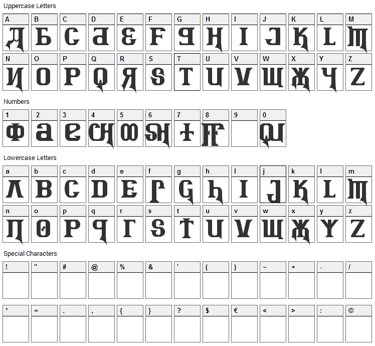 Kremlin Advisor Display Kaps Font Character Map