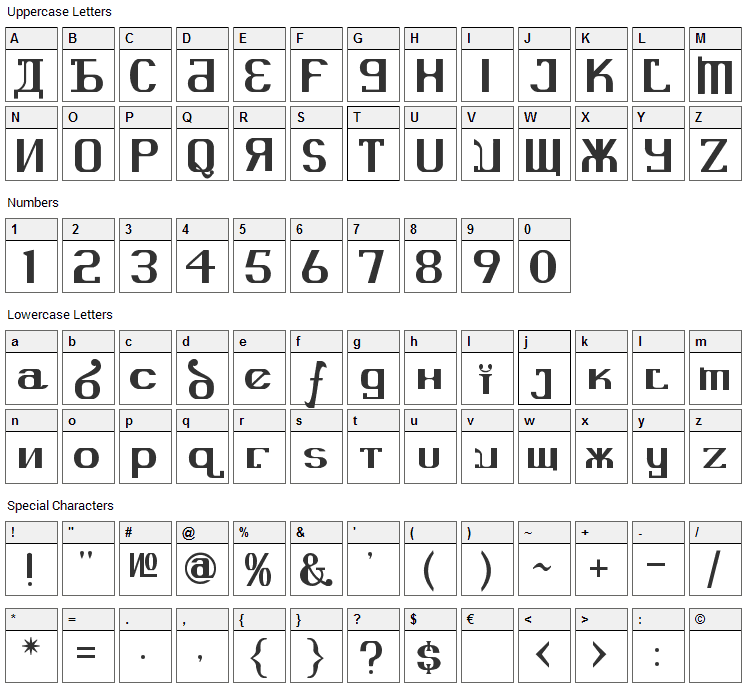 Kremlin Advisor Font Character Map