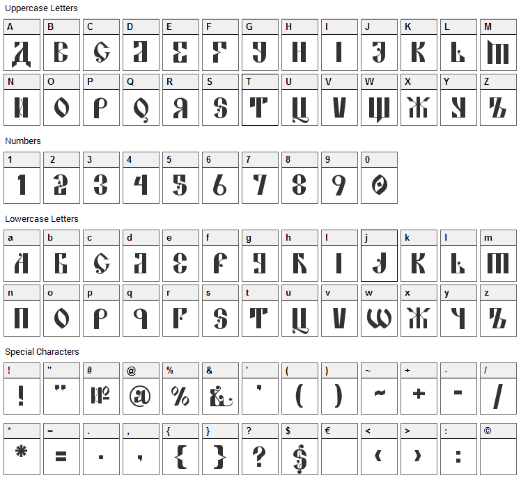 Kremlin Alexander Font Character Map