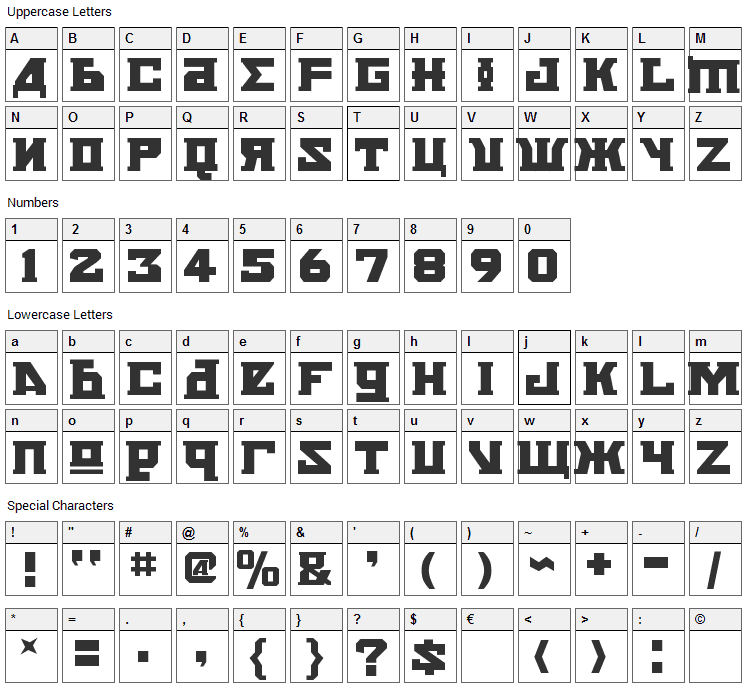 Kremlin Bolshevik Font Character Map