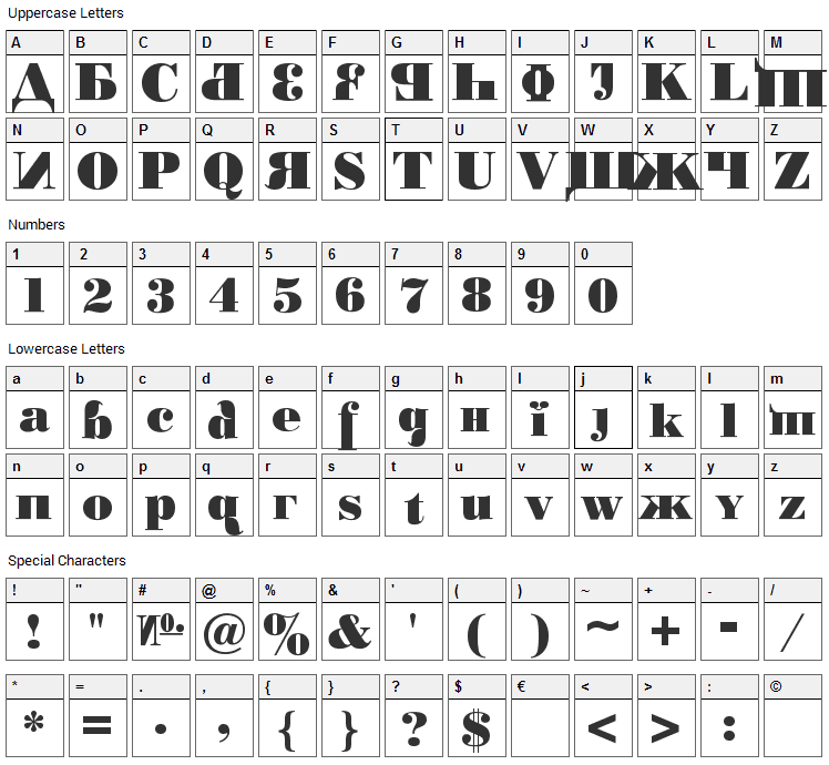 Kremlin Chairman Font Character Map