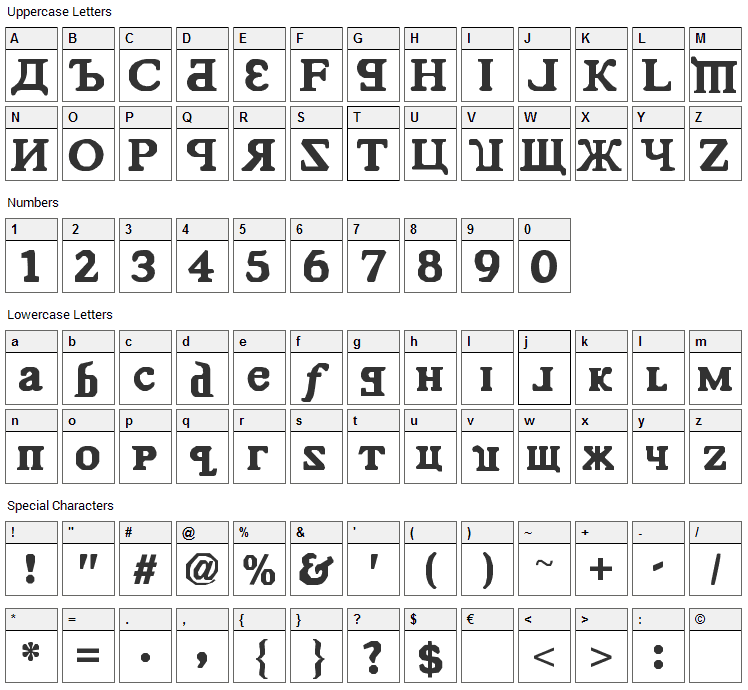 Kremlin Comrade Font Character Map