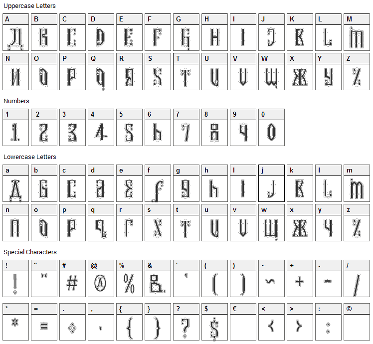 Kremlin Czar Font Character Map