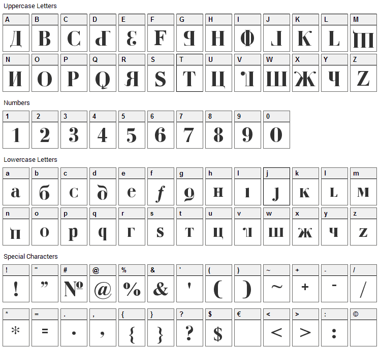 Kremlin Duma Font Character Map