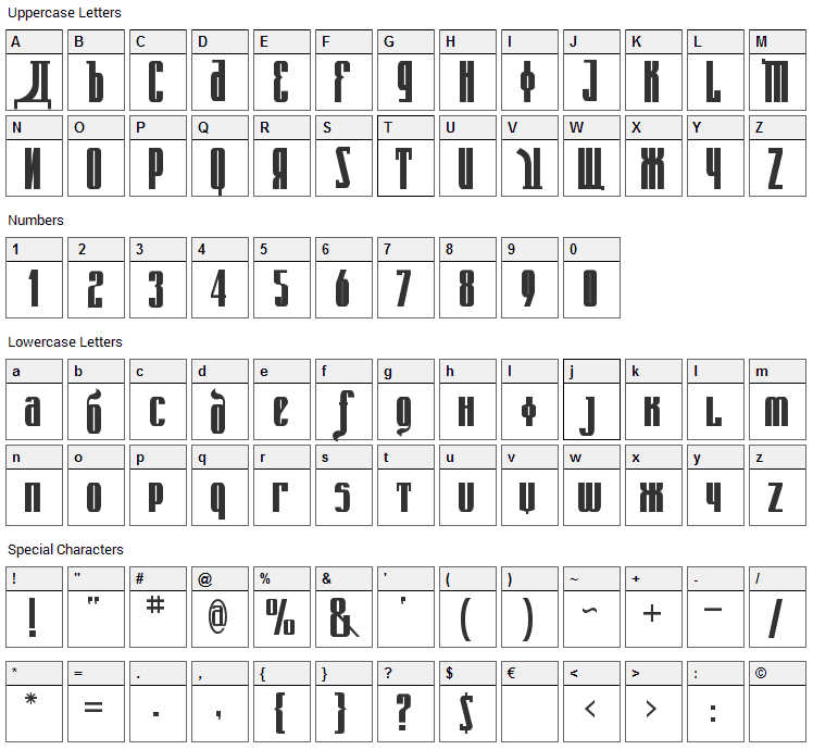 Kremlin Emperor Font Character Map