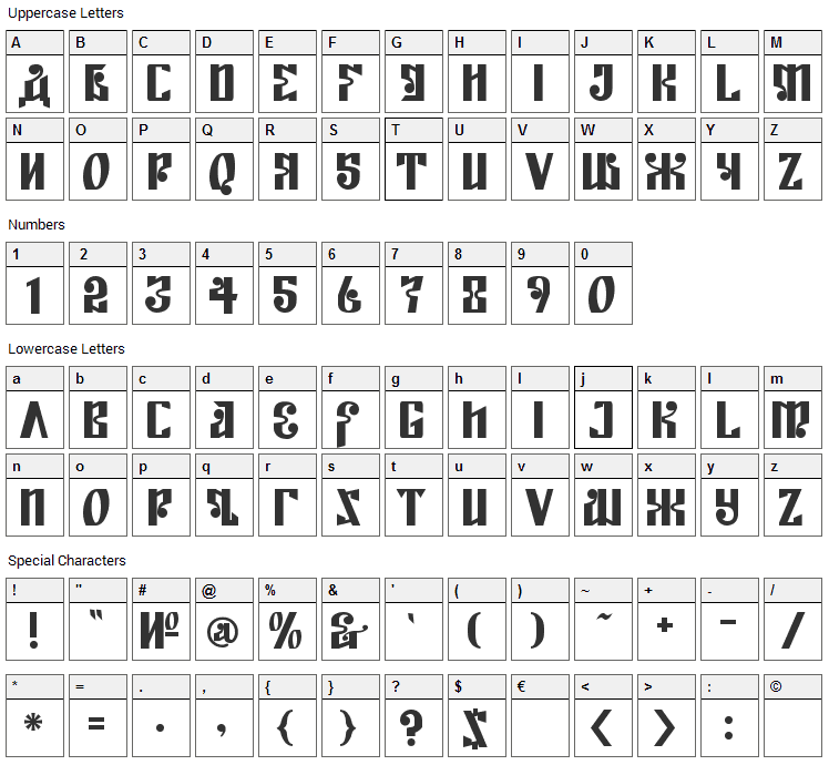 Kremlin Empire Font Character Map